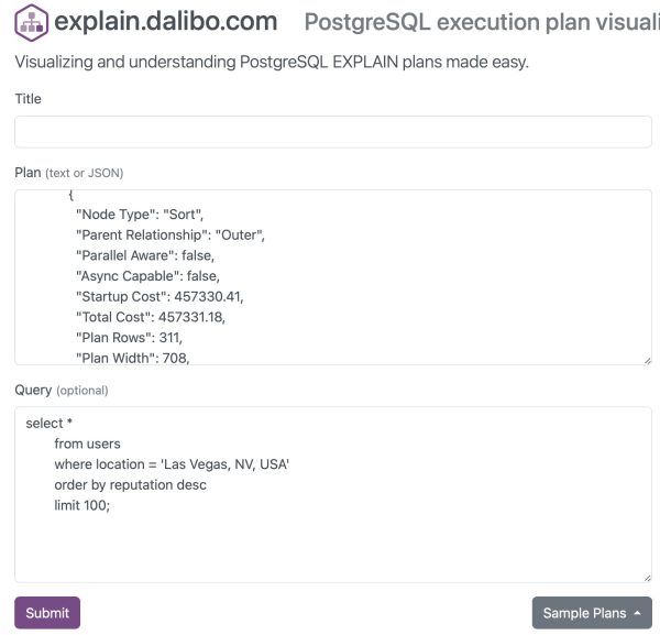 Pasting explain into dalibo