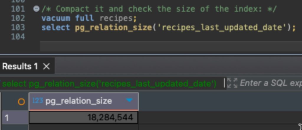 Size after updating 25% of rows and vacuuming